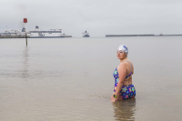 Samantha Jones, channelswimmer soon to be making her 3rd attempt, photographed near Dover Marina Hotel, Dover harbour, UK, Europe