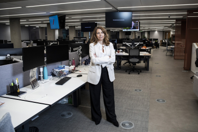 Roula Khalaf is a British-Lebanese journalist who is the editor of the Financial Times, having been its deputy editor and foreign editor. She succeeded Lionel Barber as editor on 20 January 2020 photographed in the new FT building, the roof and newsroom, London, UK